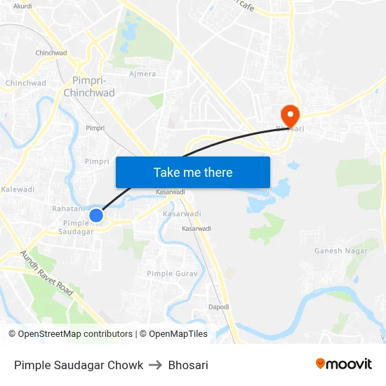 Pimple Saudagar Chowk to Bhosari map
