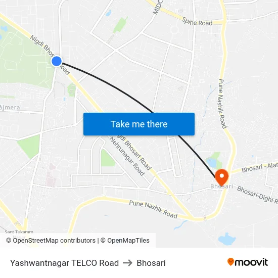 Yashwantnagar TELCO Road to Bhosari map
