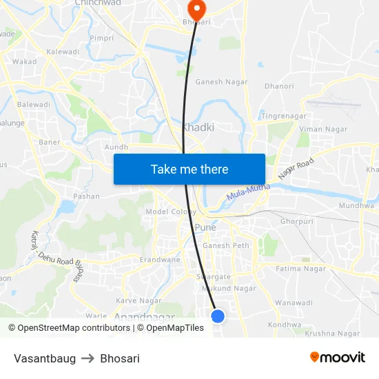 Vasantbaug to Bhosari map