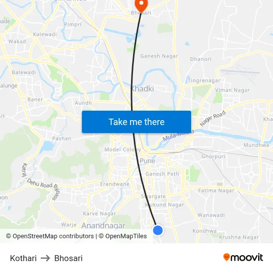 Kothari to Bhosari map