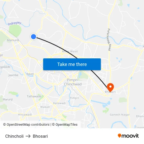 Chincholi to Bhosari map