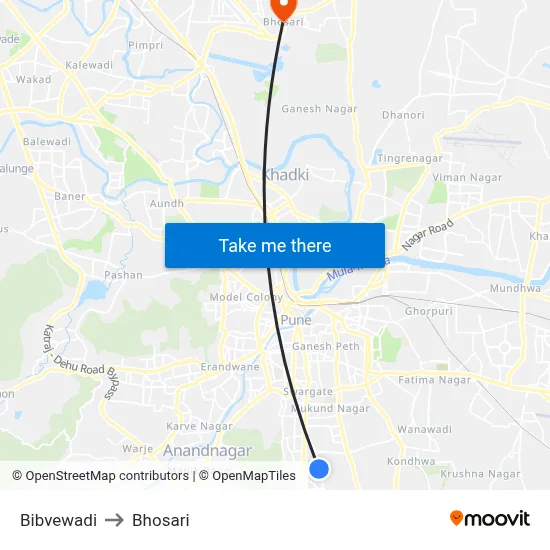 Bibvewadi to Bhosari map