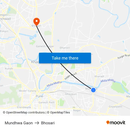 Mundhwa Gaon to Bhosari map