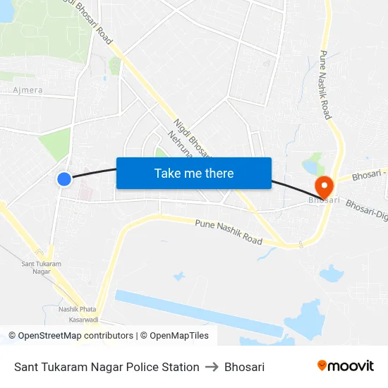 Sant Tukaram Nagar Police Station to Bhosari map