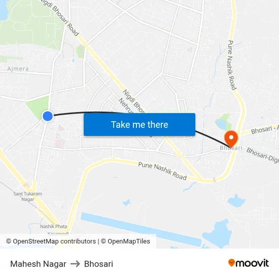 Mahesh Nagar to Bhosari map