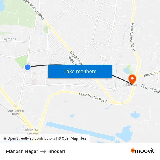 Mahesh Nagar to Bhosari map