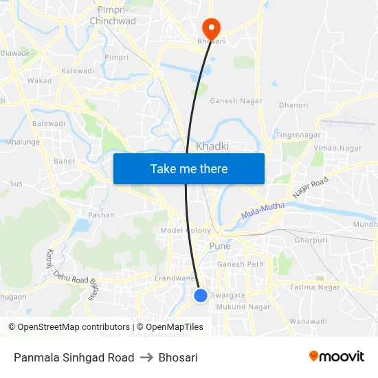 Panmala Sinhgad Road to Bhosari map