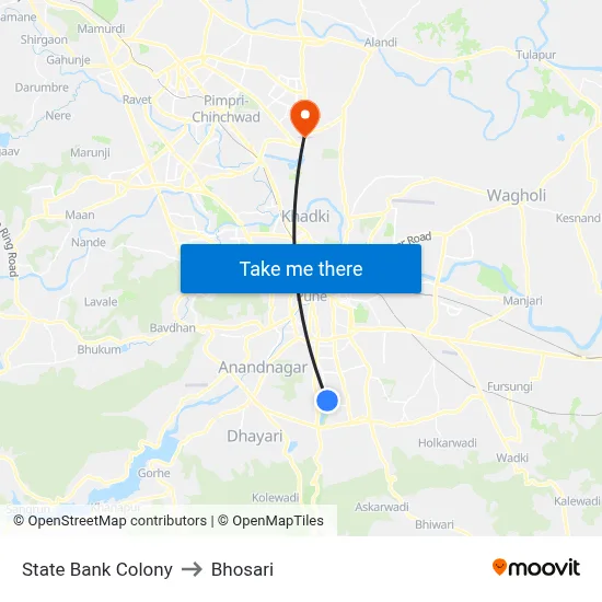 State Bank Colony to Bhosari map