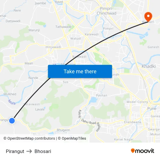 Pirangut to Bhosari map