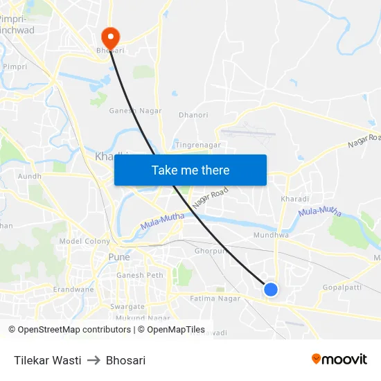 Tilekar Wasti to Bhosari map