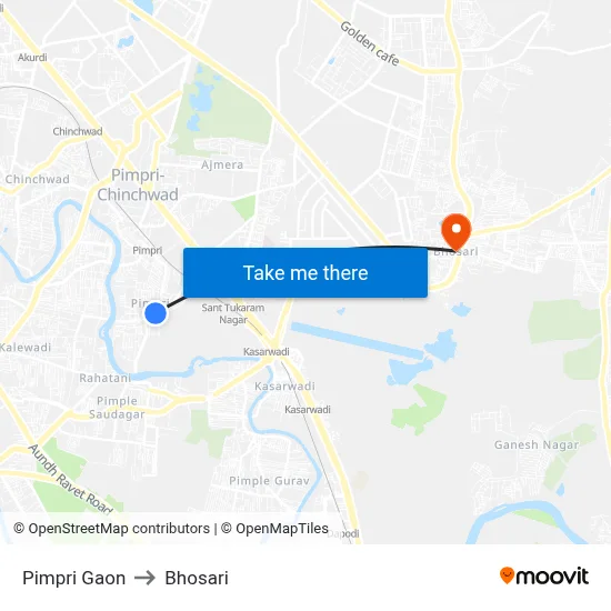 Pimpri Gaon to Bhosari map
