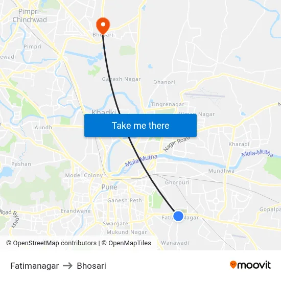 Fatimanagar to Bhosari map