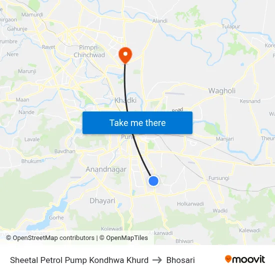 Sheetal Petrol Pump Kondhwa Khurd to Bhosari map