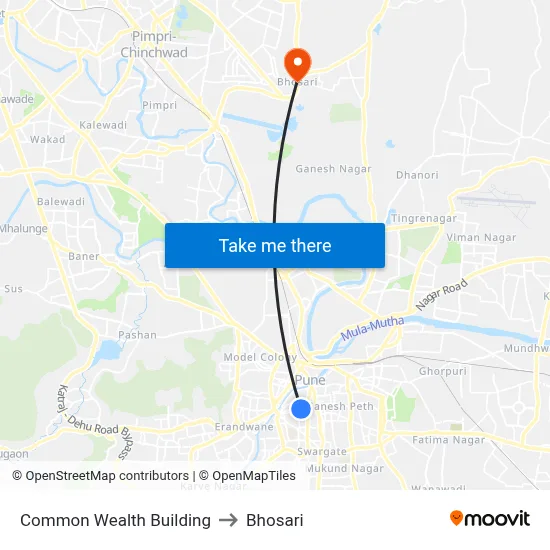 Common Wealth Building to Bhosari map