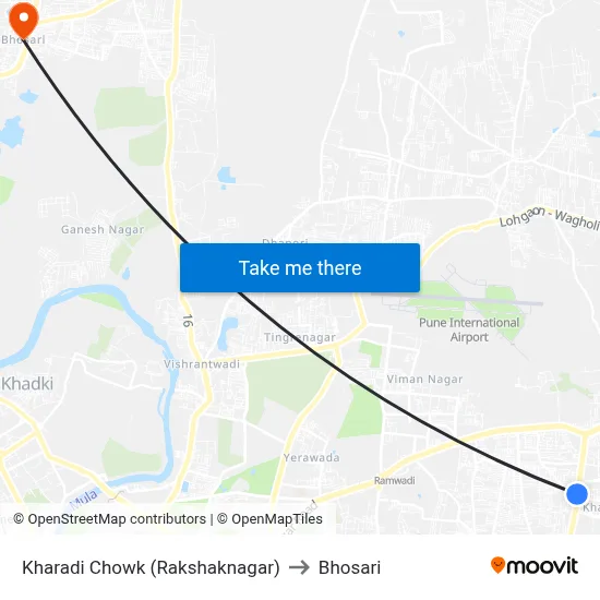 Kharadi Chowk (Rakshaknagar) to Bhosari map