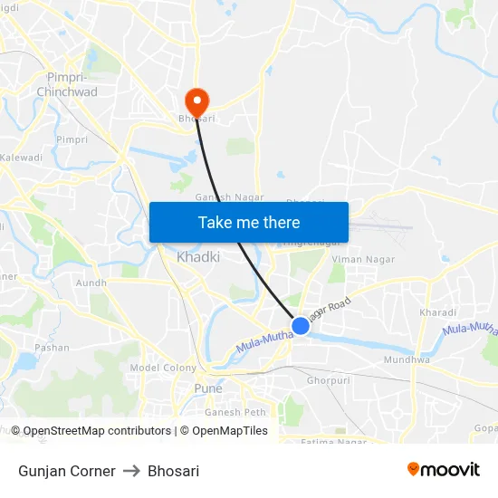 Gunjan Corner to Bhosari map