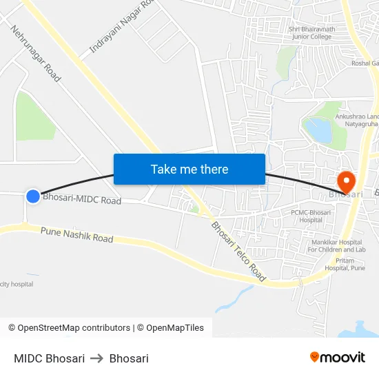 MIDC Bhosari to Bhosari map