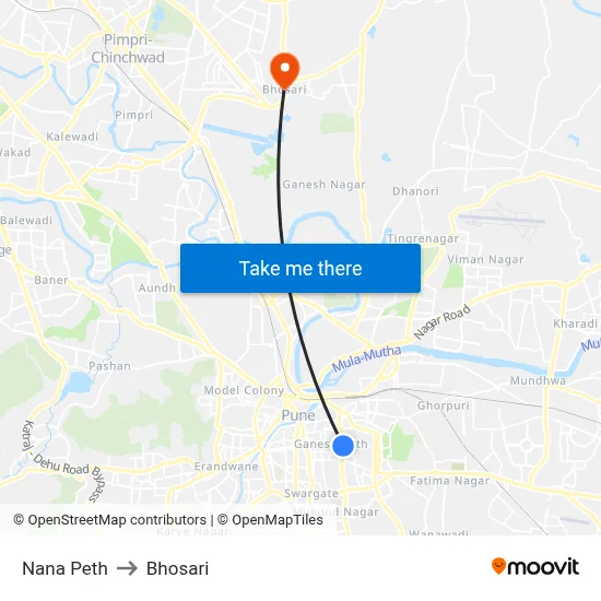 Nana Peth to Bhosari map