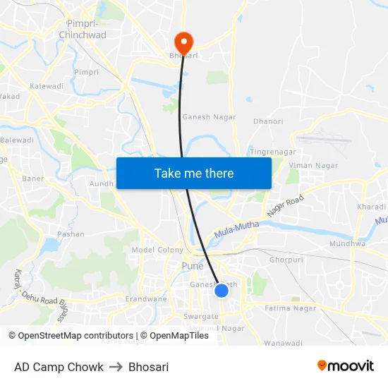 AD Camp Chowk to Bhosari map