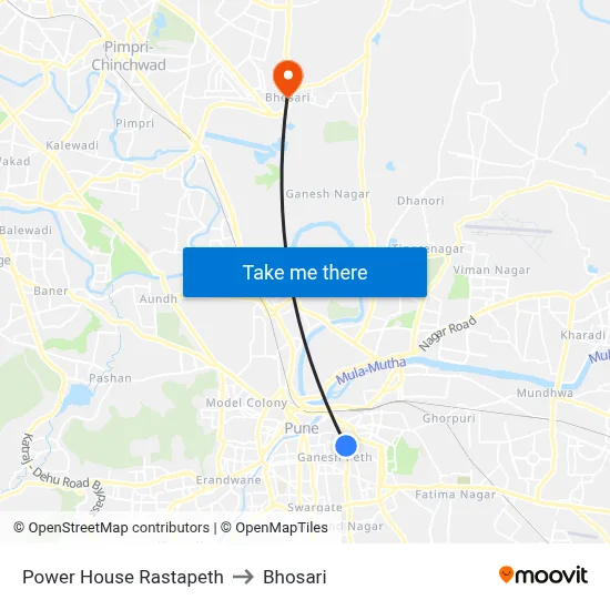 Power House Rastapeth to Bhosari map
