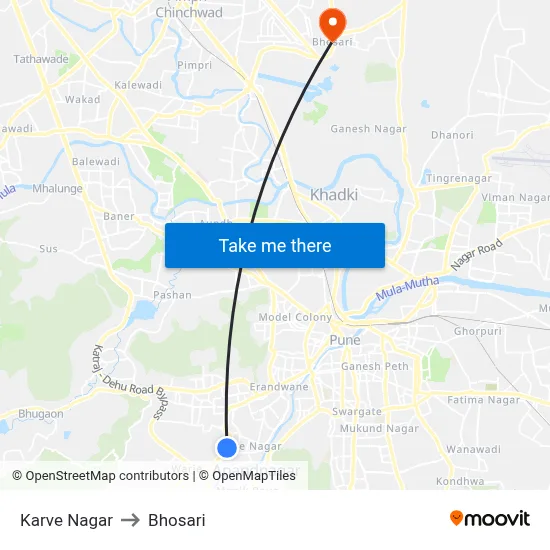 Karve Nagar to Bhosari map