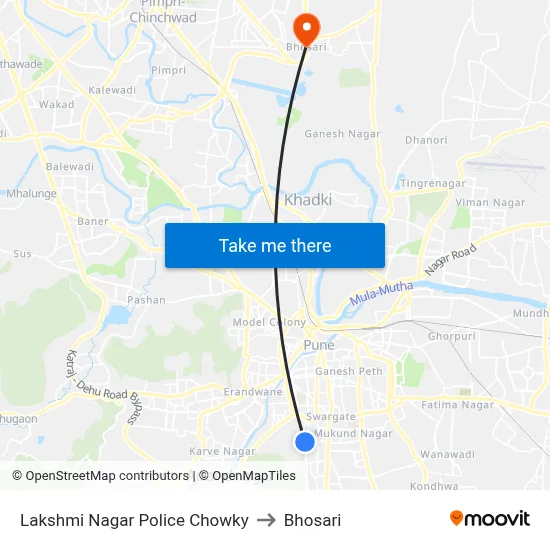 Lakshmi Nagar Police Chowky to Bhosari map
