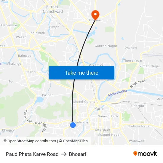 Paud Phata Karve Road to Bhosari map