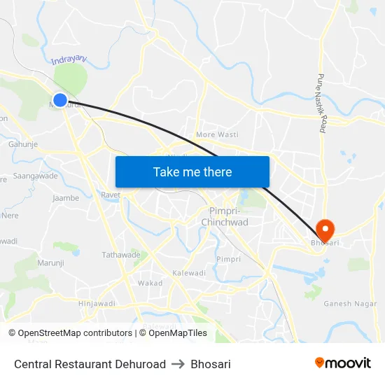 Central Restaurant Dehuroad to Bhosari map