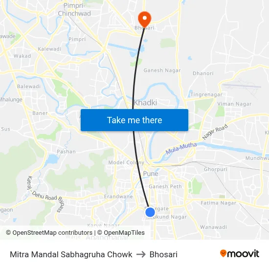 Mitra Mandal Sabhagruha Chowk to Bhosari map