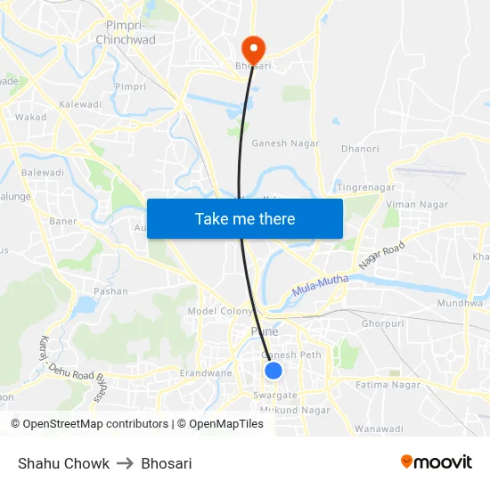 Shahu Chowk to Bhosari map