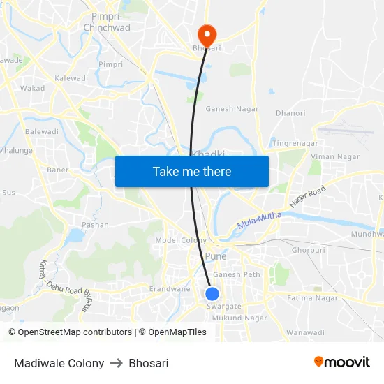Madiwale Colony to Bhosari map