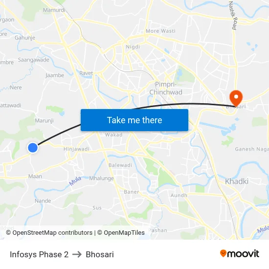 Infosys Phase 2 to Bhosari map