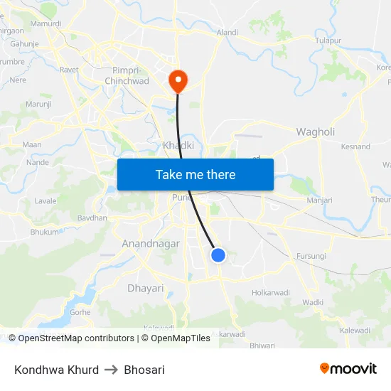 Kondhwa Khurd to Bhosari map