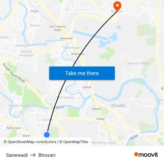 Sanewadi to Bhosari map