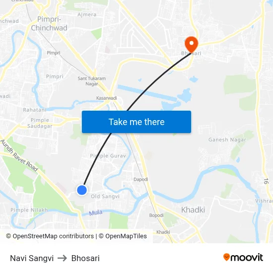 Navi Sangvi to Bhosari map