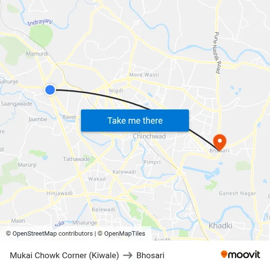 Mukai Chowk Corner (Kiwale) to Bhosari map