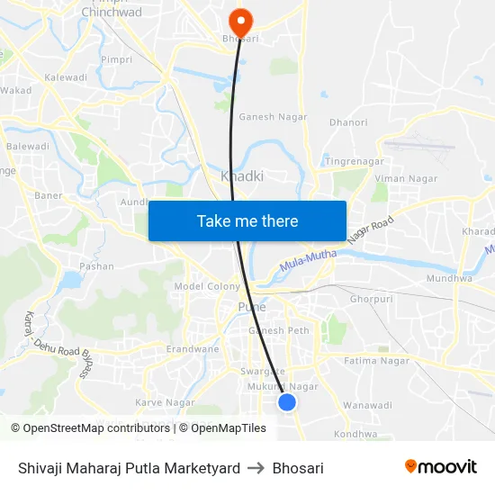 Shivaji Maharaj Putla Marketyard to Bhosari map