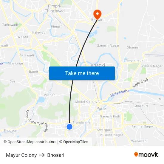 Mayur Colony to Bhosari map