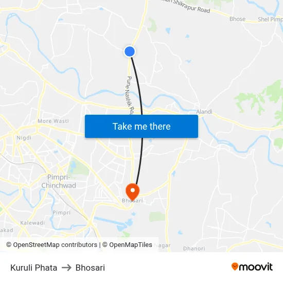 Kuruli Phata to Bhosari map