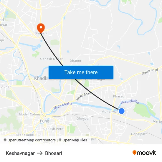 Keshavnagar to Bhosari map