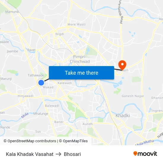Kala Khadak Vasahat to Bhosari map