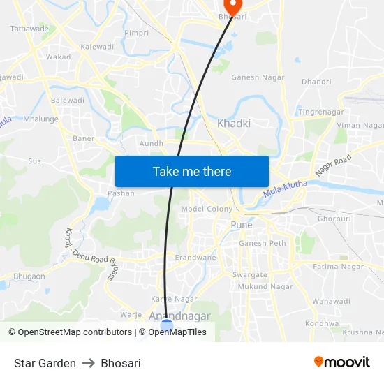 Star Garden to Bhosari map