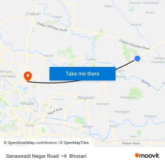 Sanaswadi Nagar Road to Bhosari map