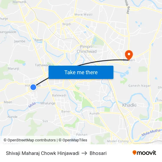 Shivaji Maharaj Chowk Hinjawadi to Bhosari map