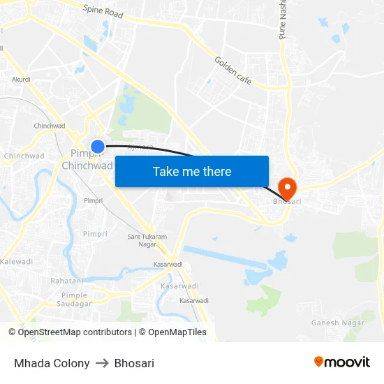 Mhada Colony to Bhosari map