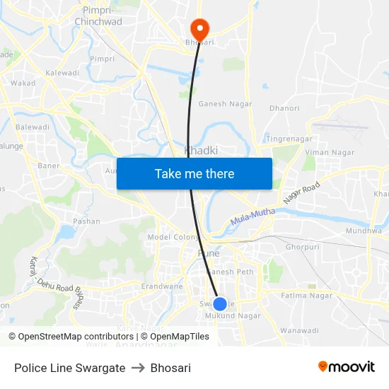 Police Line Swargate to Bhosari map