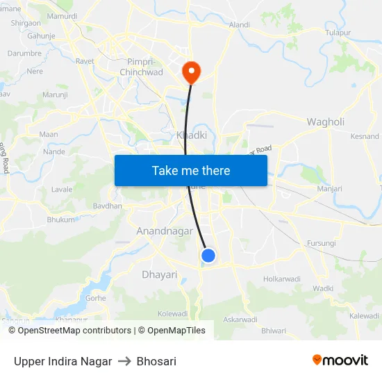 Upper Indira Nagar to Bhosari map