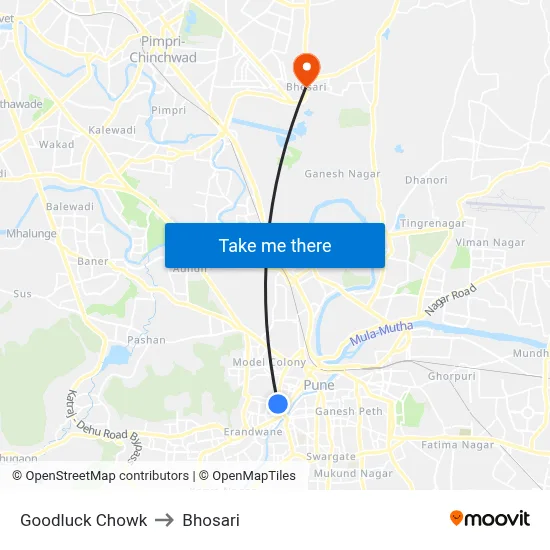Goodluck Chowk to Bhosari map