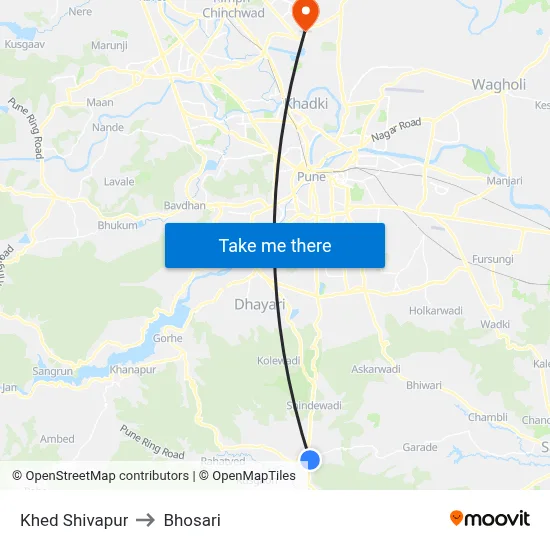 Khed Shivapur to Bhosari map