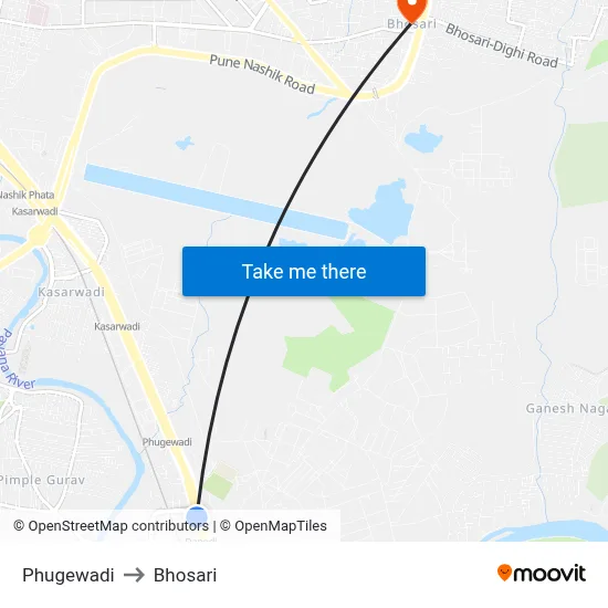 Phugewadi to Bhosari map